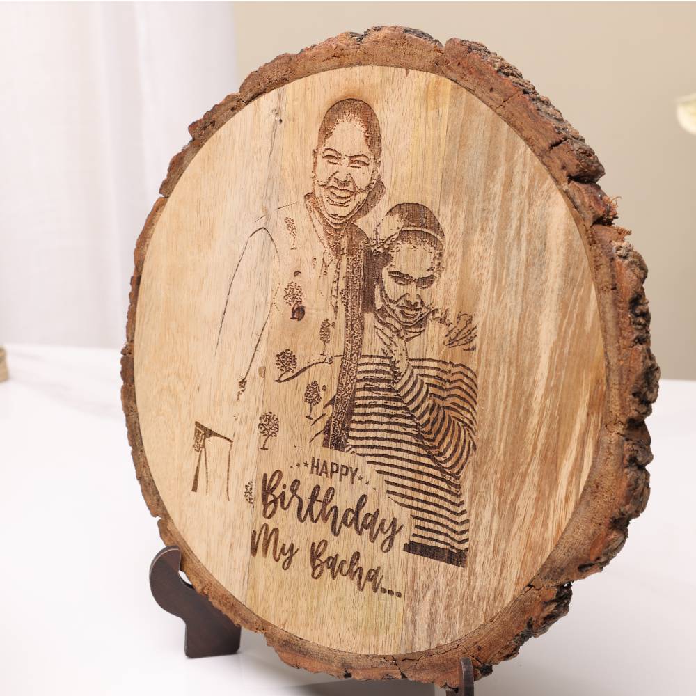 Personalised Natural Wood Round Engraved Photo Frame - Personalify