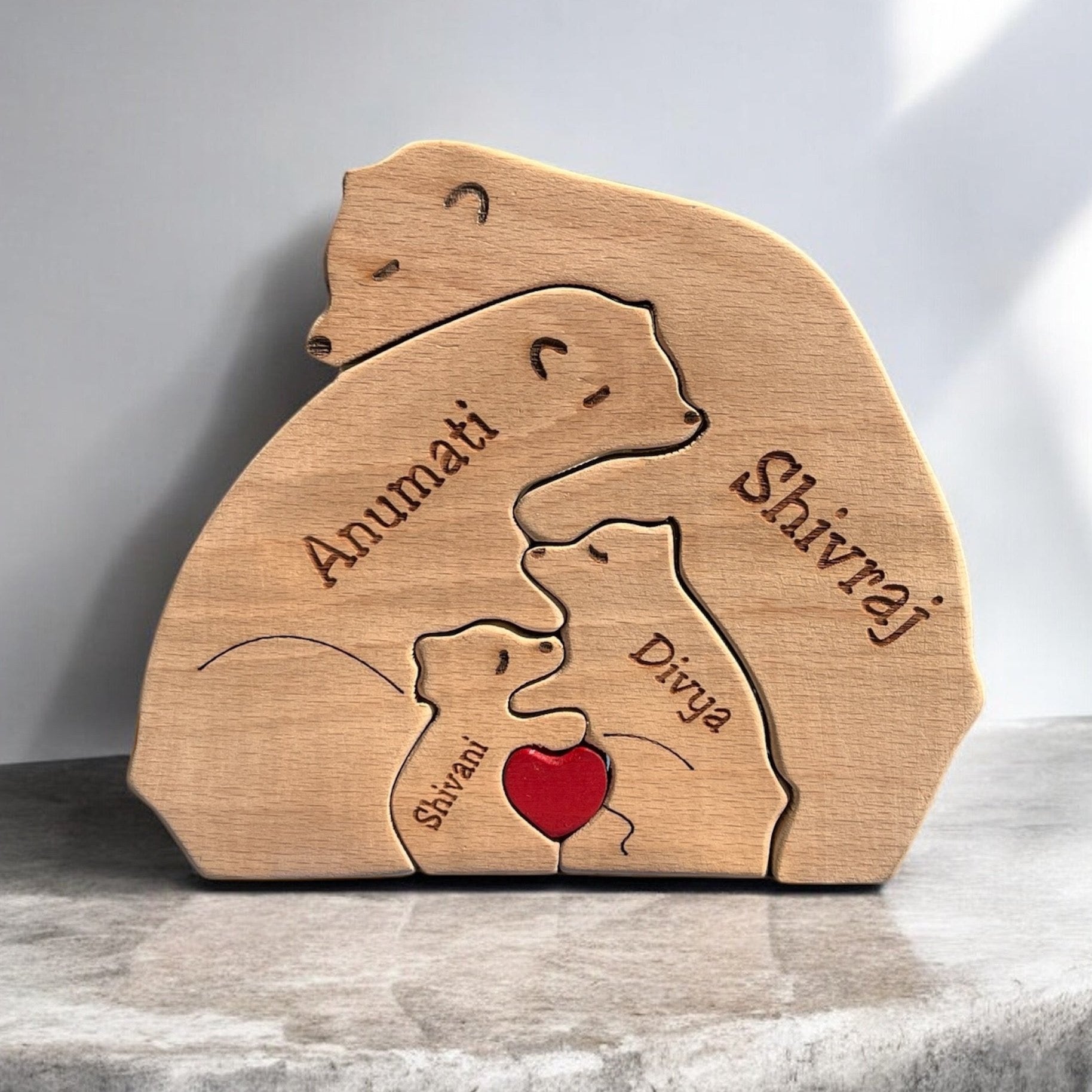 Personalised Natural Wood Family Name Bear - Personalify