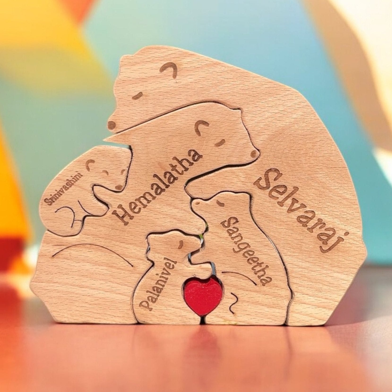 Personalised Natural Wood Family Name Bear - Personalify