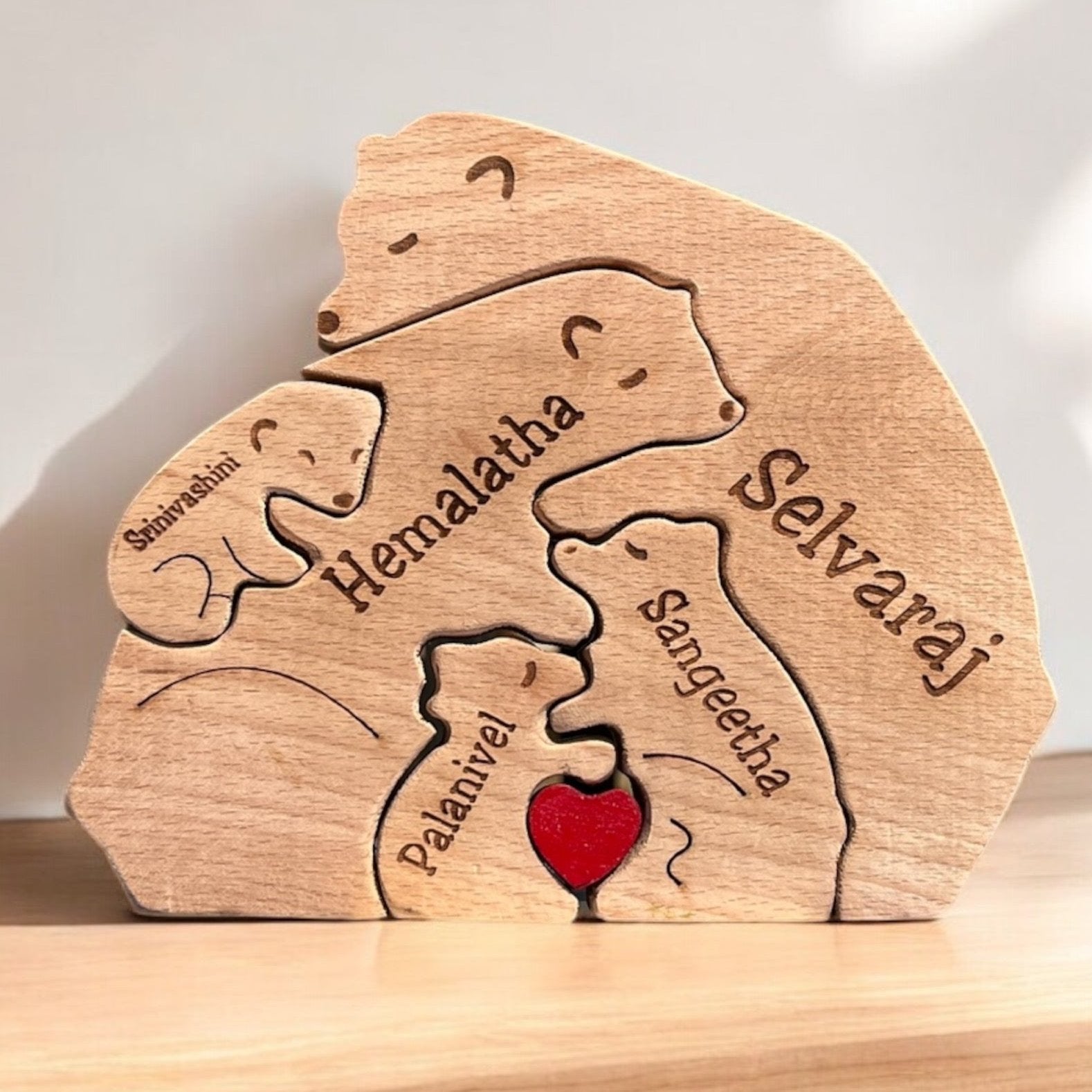 Personalised Natural Wood Family Name Bear - Personalify