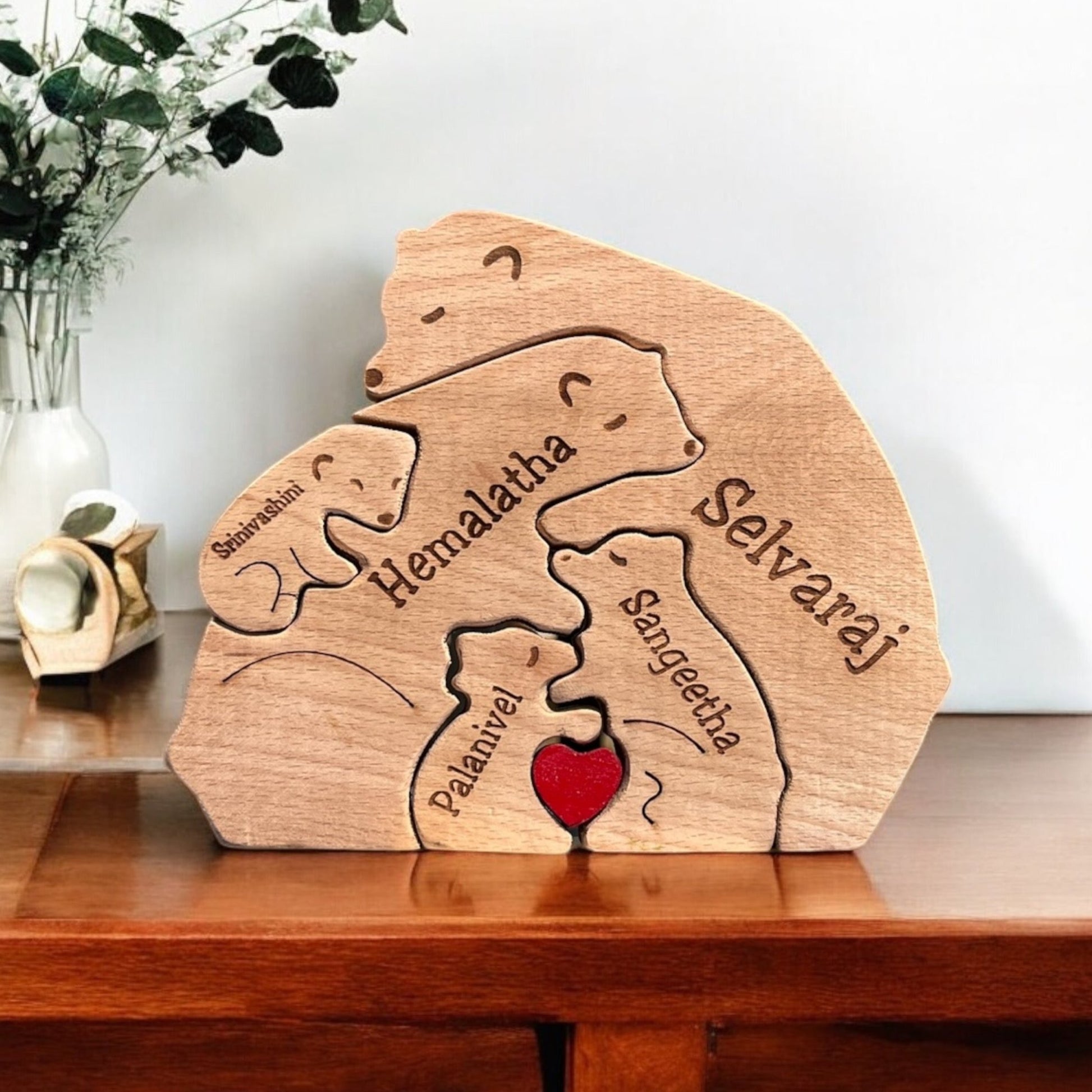 Personalised Natural Wood Family Name Bear - Personalify