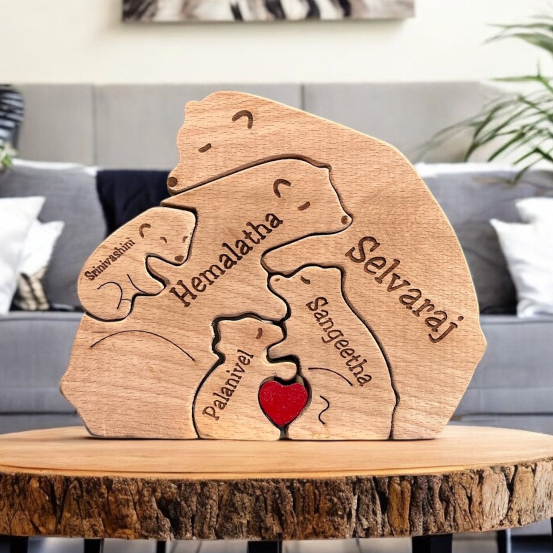 Personalised Natural Wood Family Name Bear - Personalify