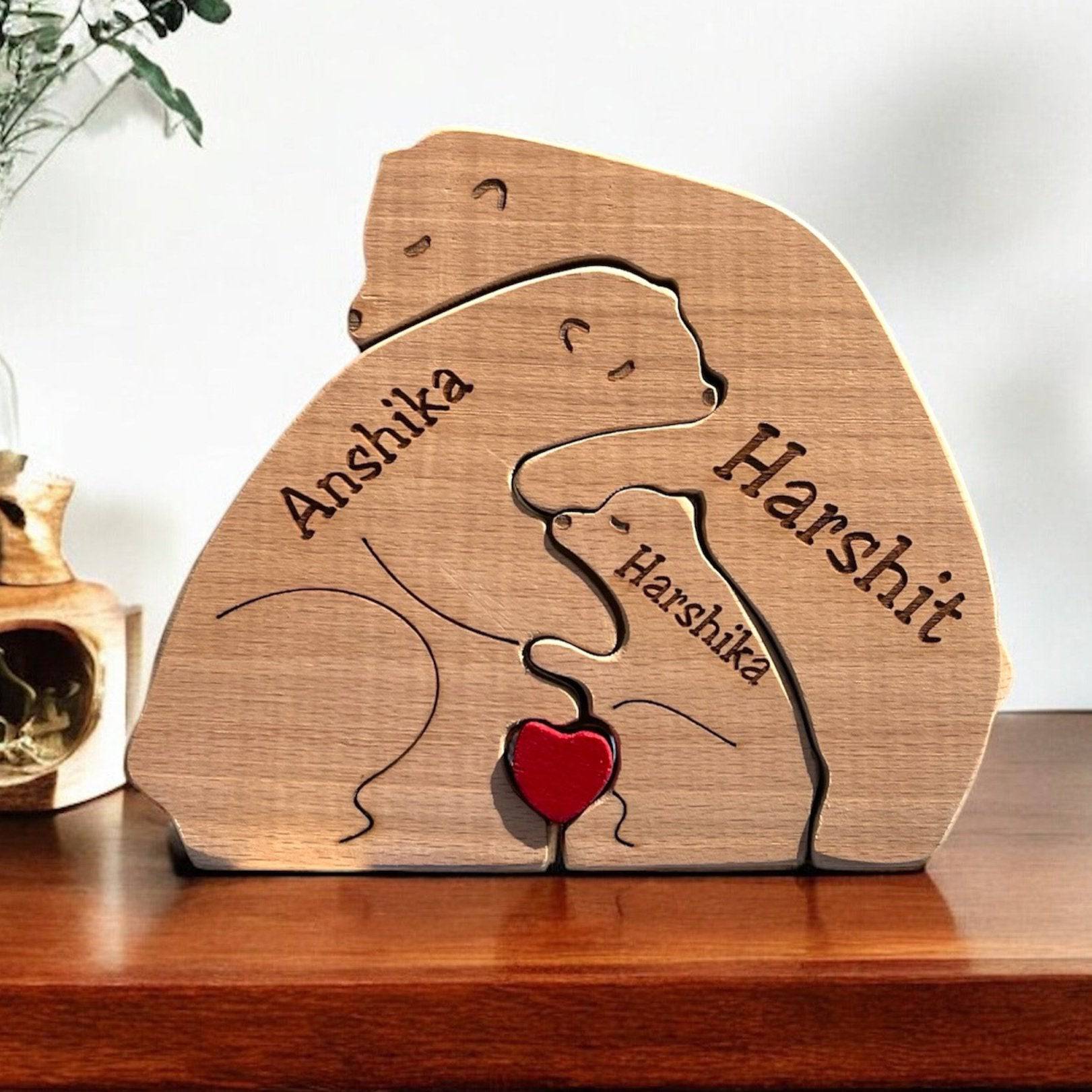 Personalised Natural Wood Family Name Bear - Personalify