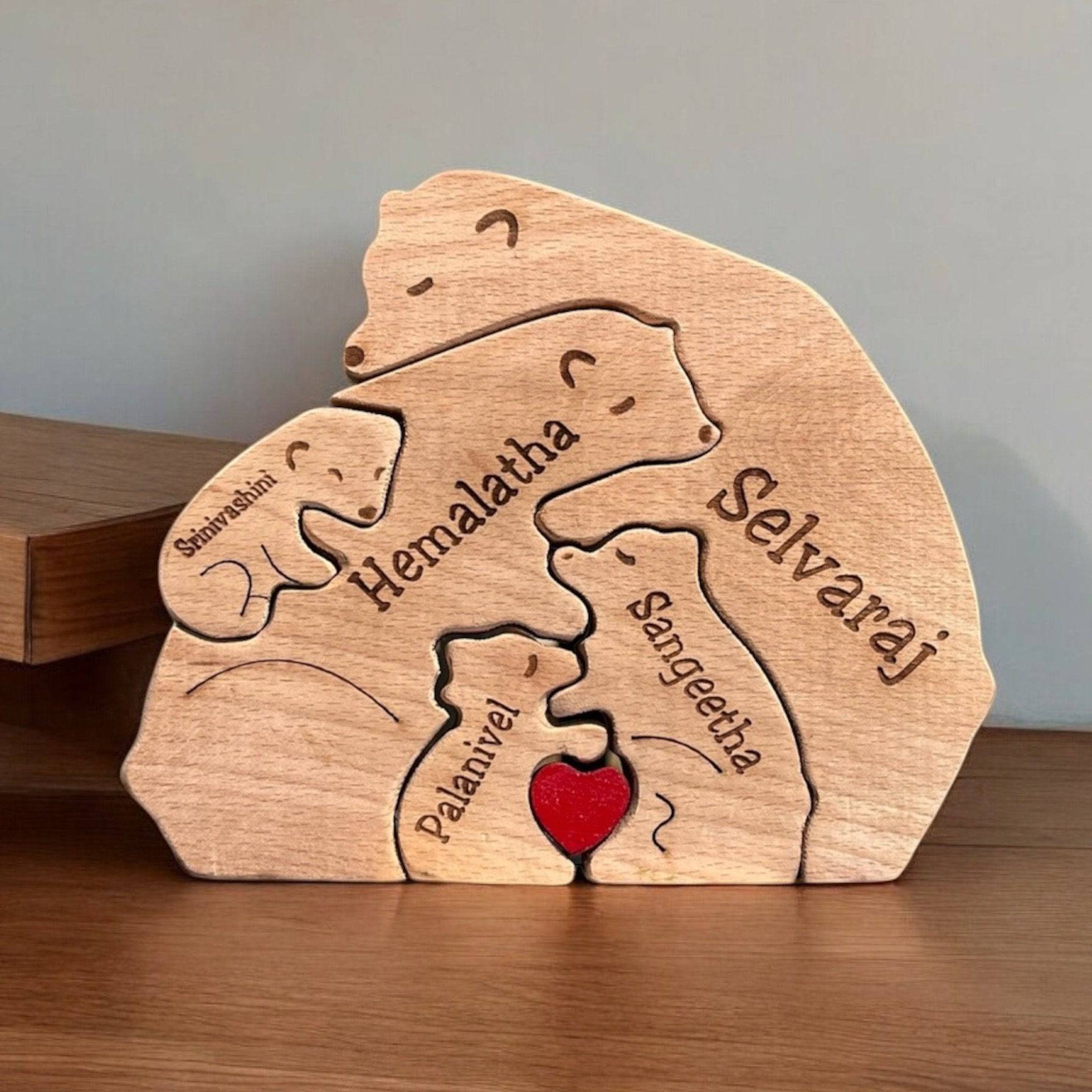 Personalised Natural Wood Family Name Bear - Personalify