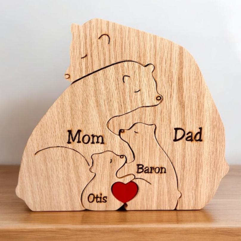 Personalised Natural Wood Family Name Bear - Personalify