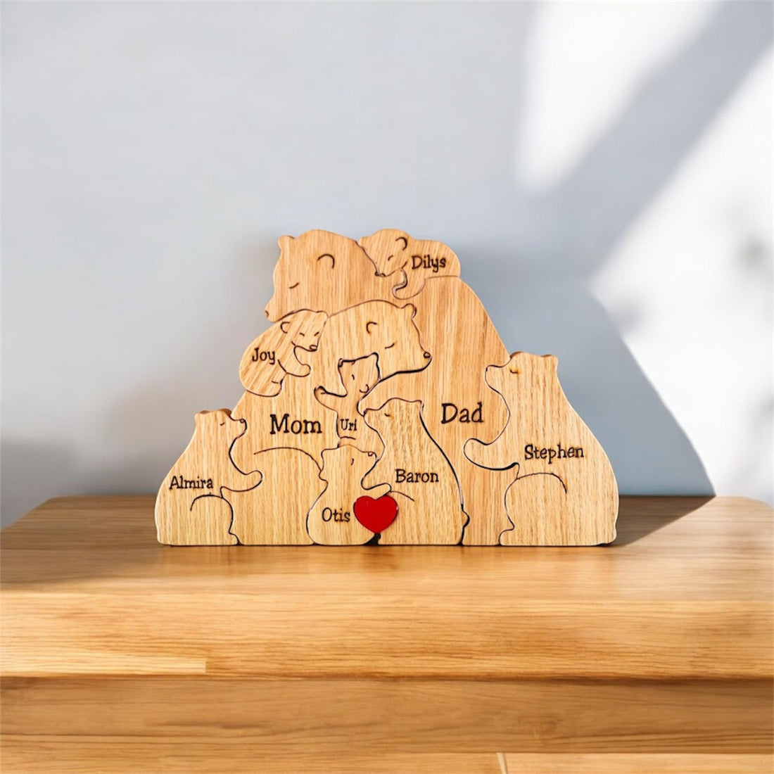 Personalised Natural Wood Family Name Bear - Personalify