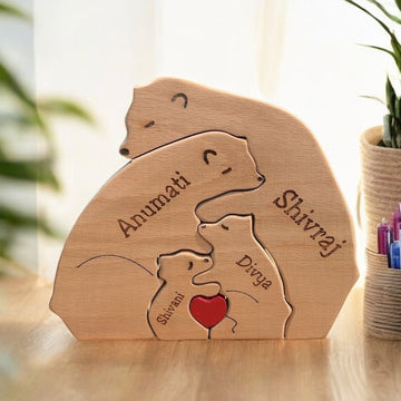 Personalised Natural Wood Family Name Bear - Personalify